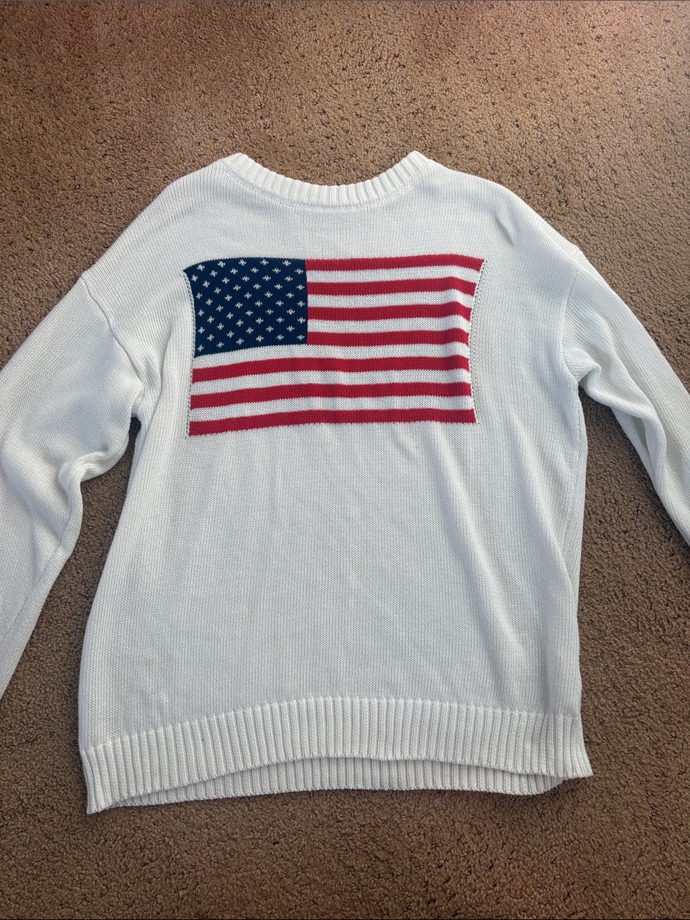 Crewneck Sweater with Flag Intarsia - White
